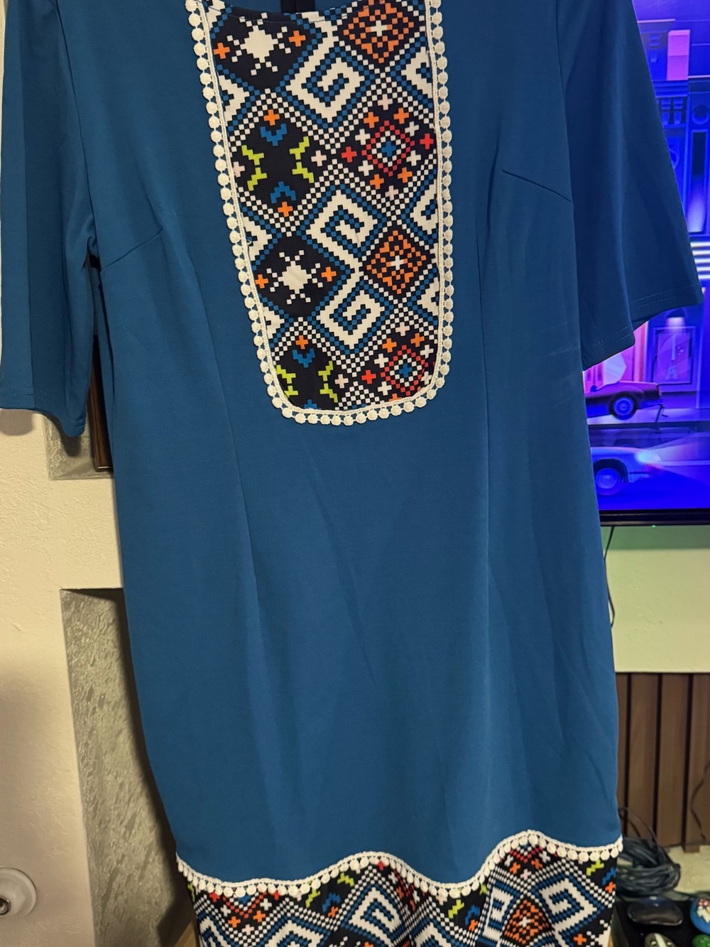 Blue Embroidered Women's Tunic Top